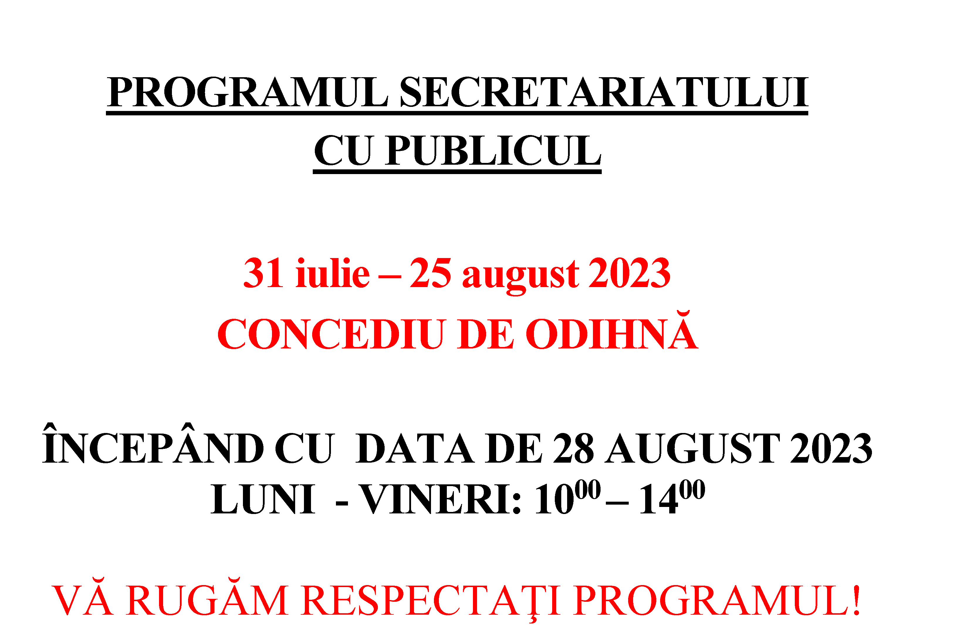 Program Secretariat program secretariat concediu - Facultatea de Hidrotehnică ...